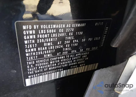 2017 Volkswagen Tiguan 2.0T Wolfsburg Edition z USA, uszkodzony, nr VIN WVGSV7AX5HK027754